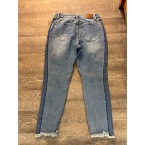 88536 MD Size 11/30 Judy Blue Slim Fit Two Tone Side Stripe Raw Hem Jeans Blue